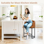 Crystal Yellowish-Brown 26 in.Counter Height Fabric Upholstered Bar Stool Kitchen Island Stool With Metal Frame Set of 3