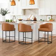 Crystal Yellowish-Brown 26 in.Counter Height Fabric Upholstered Bar Stool Kitchen Island Stool With Metal Frame Set of 3