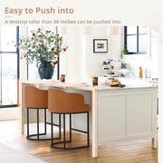 Crystal Yellowish-Brown 26 in.Counter Height Fabric Upholstered Bar Stool Kitchen Island Stool With Metal Frame Set of 3