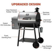 585 sq. in. Pellet Grill in Silver with Stainless Steel Lid and Grease Bucket