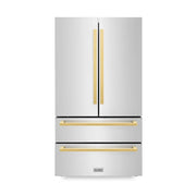 ZLINE Autograph Edition 36" 4-Door French Door Refrigerator, Ice Maker, Stainless Steel, Polished Gold Square Handles RFMZ-36-FG