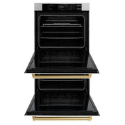 ZLINE 30"Professional True Convection Double Wall Oven, Air Fry, Self Clean, White Matte, Gold WADZ-WM-30-G