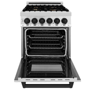 ZLINE 24" Autograph Dual Fuel Range, Stainless, Black accents, RAZ-24-MB