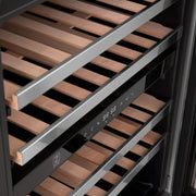 ZLINE 24" Autograph Edition Dual Zone 44-Bottle Wine Cooler in Stainless Steel with Wood Shelf and Champagne Bronze Accents RWV-UD-24-CB