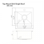 ZLINE 15" Topmount Single Bowl Bar Sink DuraSnow Stainless Steel, STS-15S