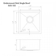 ZLINE 15" Undermount Single Bowl Bar Sink DuraSnow Stainless Steel, SUS-15S
