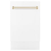 ZLINE 18"Autograph Dishwasher, White door, Gold Handle, DWVZ-WM-18-G