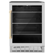 ZLINE 24" Autograph 154 Can Beverage Cooler Fridge with Adjustable Shelves in Stainless Steel with Champagne Bronze Accents RBVZ-US-24-CB