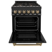 ZLINE 24" Autograph Dual Fuel Range Black Stainless, Bronze RABZ-24-CB