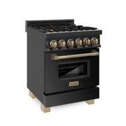 ZLINE 24" Autograph Dual Fuel Range Black Stainless, Bronze RABZ-24-CB