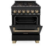 ZLINE 24" Autograph Dual Fuel Range Black Stainless, Bronze RABZ-24-CB