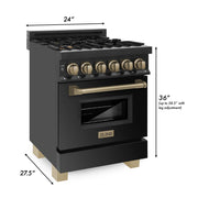 ZLINE 24" Autograph Dual Fuel Range, Black Stainless, RABZ-24-CB