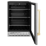 ZLINE 24" Autograph Edition 154 Can Beverage Cooler Fridge with Adjustable Shelves in Stainless Steel with Gold Accents RBVZ-US-24-G