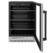ZLINE 24" Autograph Edition 154 Can Beverage Cooler Fridge with Adjustable Shelves in Stainless Steel with Matte Black Accents RBVZ-US-24-MB