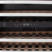 ZLINE 24" Autograph Edition Dual Zone 44-Bottle Wine Cooler in Stainless Steel with Wood Shelf and Gold Accents RWVZ-UD-24-G