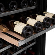 ZLINE 24" Autograph Edition Dual Zone 44-Bottle Wine Cooler in Stainless Steel with Wood Shelf and Matte Black Accents RWVZ-UD-24-MB