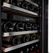 ZLINE 24" Dual Zone 44-Bottle Wine Cooler in Stainless Steel with Wood Shelf RWV-UD-24