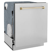 ZLINE 24"Autograph Dishwasher, Stainless, Accent Handle, DWMTZ-304-24-G