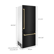 ZLINE 30" Autograph 16.1 cu. ft. 2-Door Bottom Freezer Fridge Water/Ice Dispenser Black Stainless Steel Champagne Bronze Accents RBIVZ-BS-30-CB
