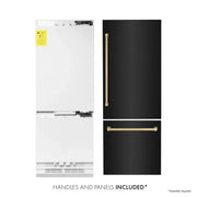 ZLINE 30" Autograph 16.1 cu. ft. 2-Door Bottom Freezer Fridge Water/Ice Dispenser Black Stainless Steel Champagne Bronze Accents RBIVZ-BS-30-CB