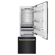 ZLINE 30" Autograph 16.1 cu. ft. 2-Door Bottom Freezer Fridge Water/Ice Dispenser Black Stainless Steel Champagne Bronze Accents RBIVZ-BS-30-CB