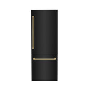 ZLINE 30" Autograph 16.1 cu. ft. 2-Door Bottom Freezer Fridge Water/Ice Dispenser Black Stainless Steel Gold Accents RBIVZ-BS-30-G