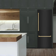 ZLINE 30" Autograph 16.1 cu. ft. 2-Door Bottom Freezer Fridge Water/Ice Dispenser Black Stainless Steel Gold Accents RBIVZ-BS-30-G
