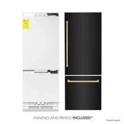 ZLINE 30" Autograph 16.1 cu. ft. 2-Door Bottom Freezer Fridge Water/Ice Dispenser Black Stainless Steel Gold Accents RBIVZ-BS-30-G
