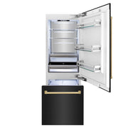 ZLINE 30" Autograph 16.1 cu. ft. 2-Door Bottom Freezer Fridge Water/Ice Dispenser Black Stainless Steel Gold Accents RBIVZ-BS-30-G