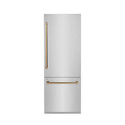 ZLINE 30" Autograph 16.1 cu. ft. 2-Door Bottom Freezer Fridge Water/Ice Dispenser Stainless Steel Champagne Bronze Accents RBIVZ-304-30-CB