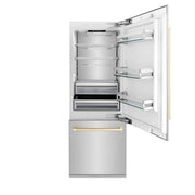 ZLINE 30” Autograph 16.1 cu. ft. 2-Door Bottom Freezer Fridge Water/Ice Dispenser Stainless Steel Gold Accents RBIVZ-304-30-G