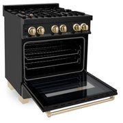 ZLINE 30" Autograph Dual Fuel Range, Black Stainless, Gold, RABZ-30-G