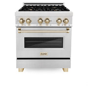 ZLINE 30" Autograph Dual Fuel Range, DuraSnow Stainless, Gold, RASZ-SN-30-G