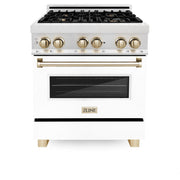 ZLINE 30" Autograph, Dual Fuel Range, White Door, Gold, RASZ-WM-30-G
