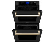 ZLINE 30" Autograph Edition Double Wall Oven with Self Clean and True Convection in Black Stainless Steel Gold Accent AWDZ-30-BS-G