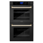 ZLINE 30" Autograph Edition Double Wall Oven with Self Clean and True Convection in Black Stainless Steel Gold Accent AWDZ-30-BS-G