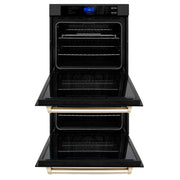 ZLINE 30" Autograph Edition Double Wall Oven with Self Clean and True Convection in Black Stainless Steel Gold Accent AWDZ-30-BS-G
