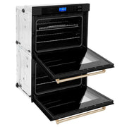ZLINE 30" Autograph Edition Double Wall Oven with Self Clean and True Convection in Black Stainless Steel Gold Accent AWDZ-30-BS-G