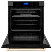 ZLINE 30" Autograph Edition Single Wall Oven with Self Clean and True Convection in Black Stainless Steel Gold Accent AWSZ-30-BS-G