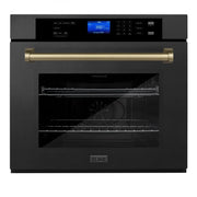 ZLINE 30" Autograph Single Wall Oven with Self Clean and True Convection in Black Stainless Steel Champagne Bronze AWSZ-30-BS-CB