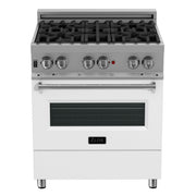 ZLINE 30" Dual Fuel Range, DuraSnow, Stainless, White Matte Door, RAS-WM-30