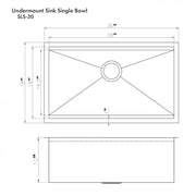 ZLINE 30" Undermount Single Bowl Ledge Sink Stainless Steel, SLS-30