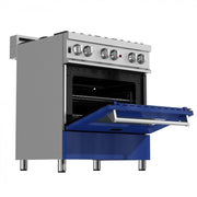 ZLINE 30"Dual Fuel Range, Snow Stainless, Blue Gloss Door, RAS-BG-30