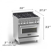 ZLINE 30"Professional Dual Fuel Range, Snow Stainless, Red Matte Door, RAS-RM-30