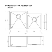 ZLINE 32"  Undermount Double Bowl Sink, Dura Snow Stainless, SRDR-32S