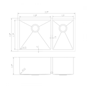 ZLINE 33" Undermount Double Bowl Sink in Stainless Steel, SR60D-33