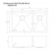 ZLINE 33" Undermount Double Bowl Sink Stainless Steel, SR60D-33S