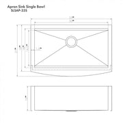 ZLINE 33" Undermount Single Bowl Ledge Sink Stainless Steel, SLSAP-33