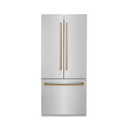 ZLINE 36" Autograph 19.6 cu. ft. 2-Door Bottom Freezer Fridge Water/Ice Dispenser Stainless Steel Champagne Bronze Accents RBIVZ-304-36-CB