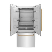 ZLINE 36" Autograph 19.6 cu. ft. 2-Door Bottom Freezer Fridge Water/Ice Dispenser Stainless Steel Champagne Bronze Accents RBIVZ-304-36-CB